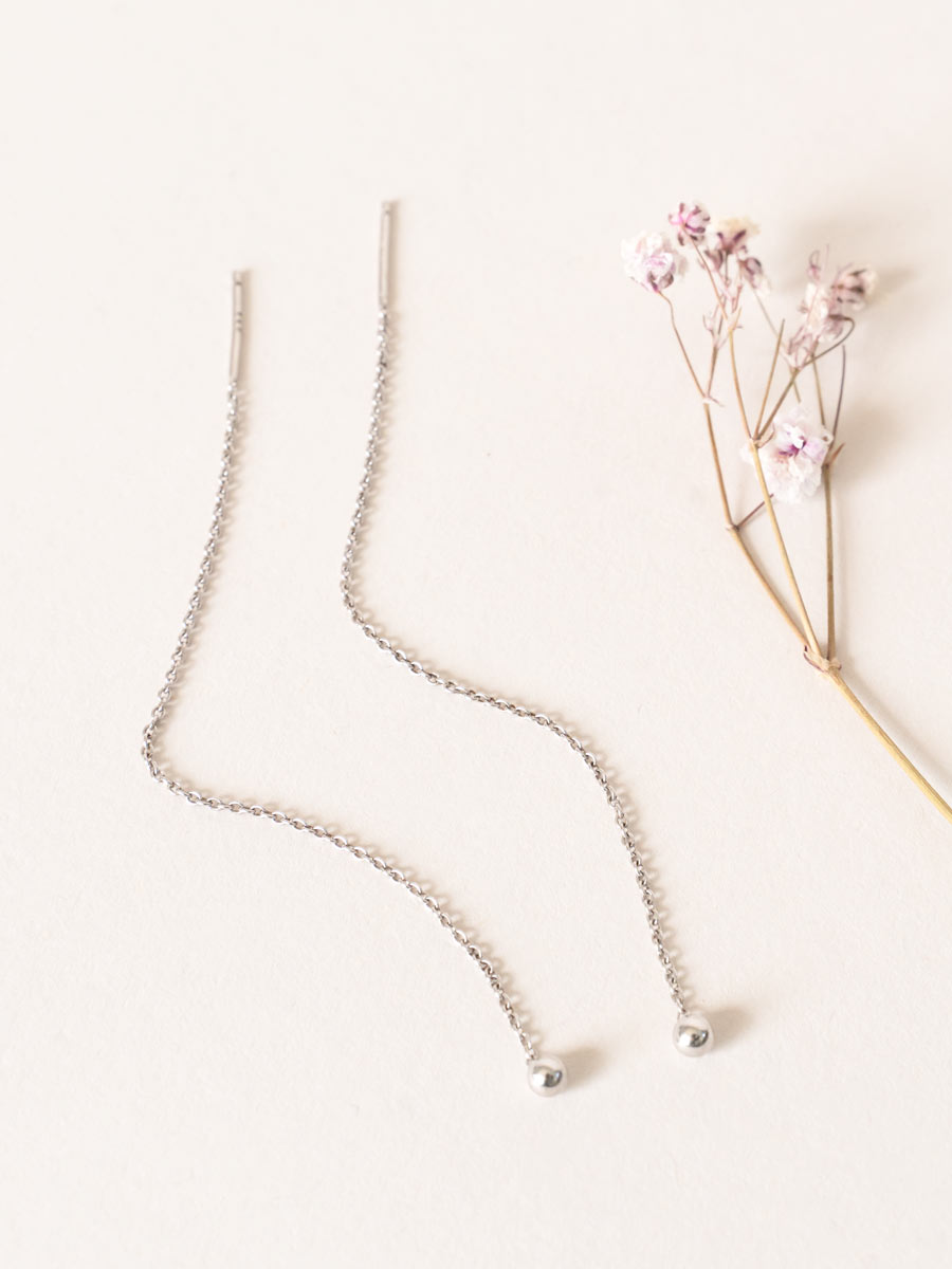 Ball & Chain Threader Earrings ethical & sustainable jewelry made from recycled sterling silver#metal_sterling-silver