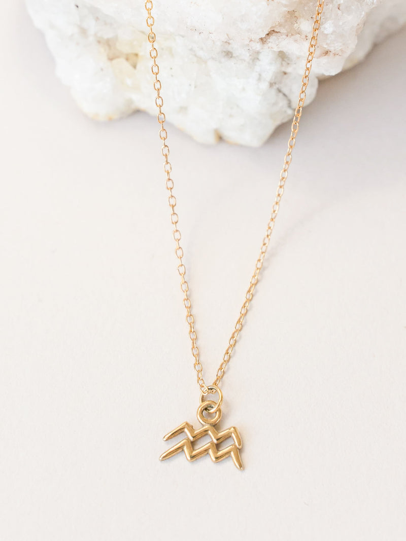 Aquarius Zodiac Pendant Necklace ethical & sustainable jewelry made from recycled 14k yellow gold
