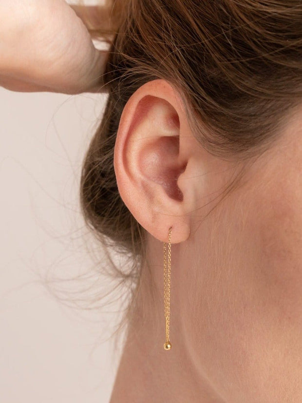 Ball & Chain Threader Earrings ethical & sustainable jewelry made from recycled 14k yellow gold