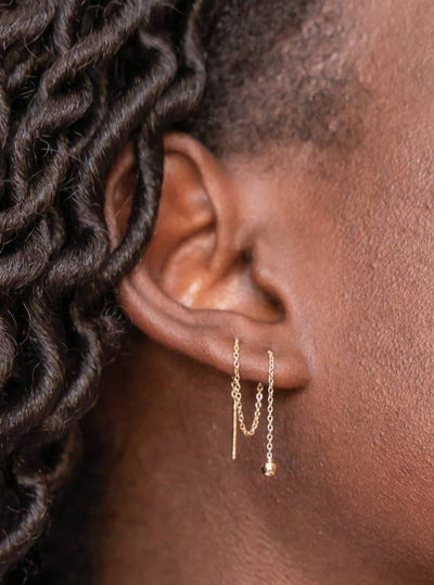 Ball & Chain Threader Earrings ethical & sustainable jewelry made from recycled 14k yellow gold#metal_14k-yellow-gold