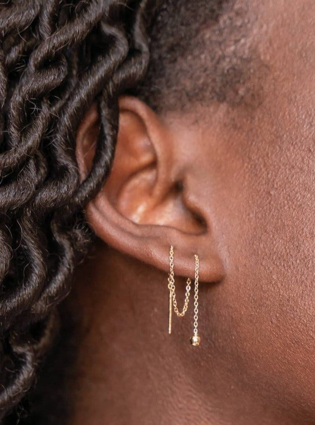 Ball & Chain Threader Earrings ethical & sustainable jewelry made from recycled 14k yellow gold