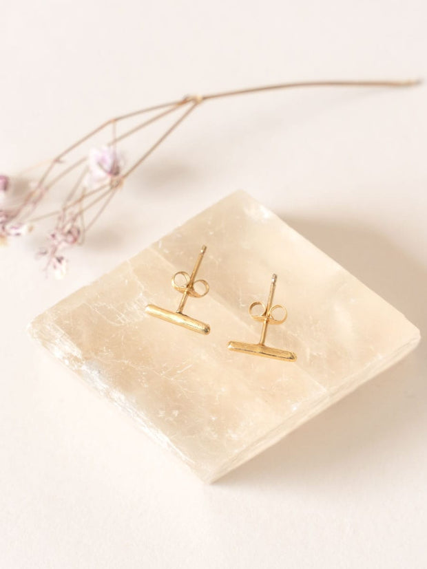 Bar Stud Earrings ethical & sustainable jewelry made from recycled 14k yellow gold