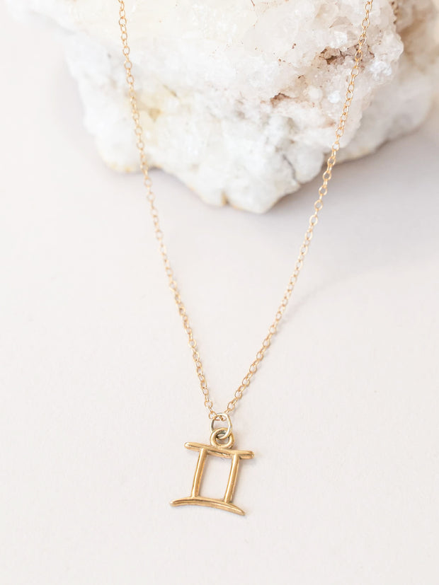 Gemini Zodiac Pendant Necklace ethical & sustainable jewelry made from recycled 14k yellow gold
