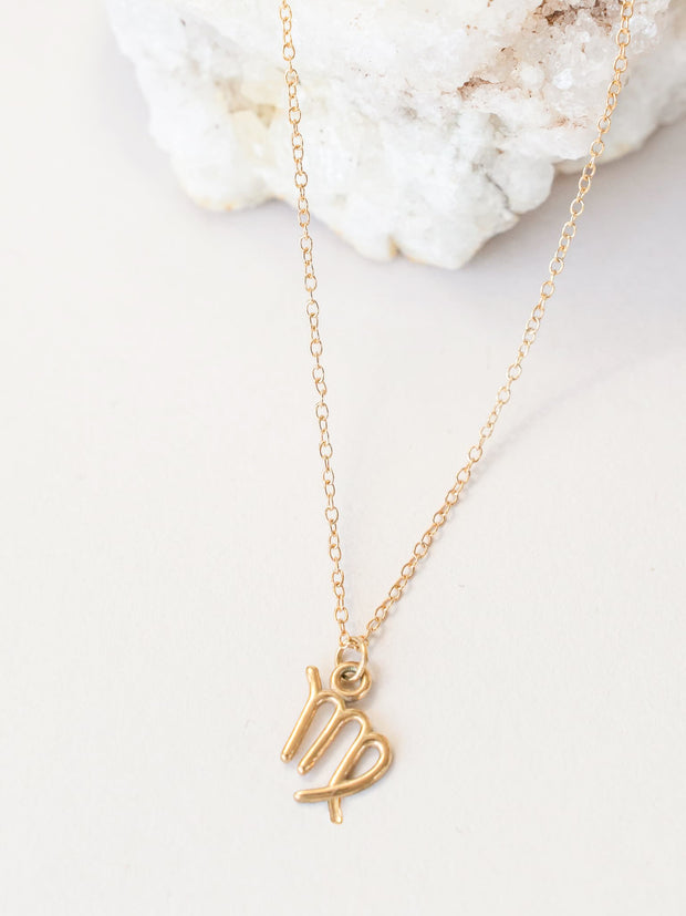 Virgo Zodiac Pendant Necklace ethical & sustainable jewelry made from recycled 14k yellow gold