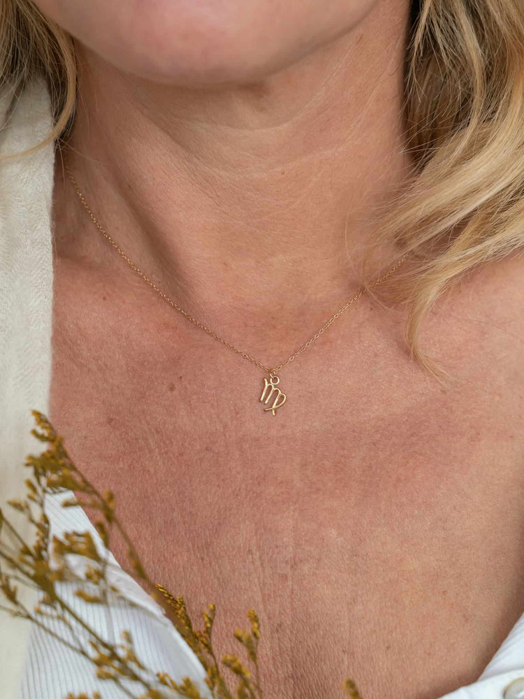 Virgo Zodiac Pendant Necklace ethical & sustainable jewelry made from recycled 14k yellow gold#metal_14k-yellow-gold