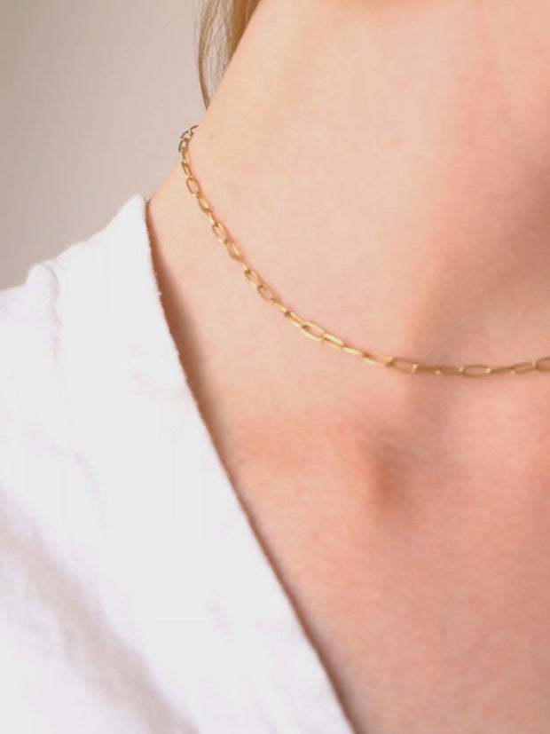 Paperclip Link Necklace 14K Gold Link Choker Paperclip Chain Necklace  Jewelry | eBay